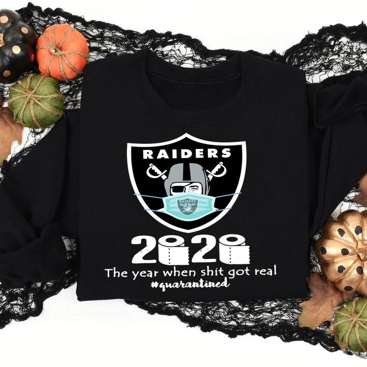 Oakland Raiders 2020 The Year When Shit Got Real Quarantined Toilet Paper Mask Covid 19 t-shirt