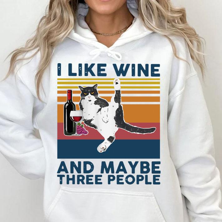 Vintage I Like Wine And Maybe Three People Cat t-shirt