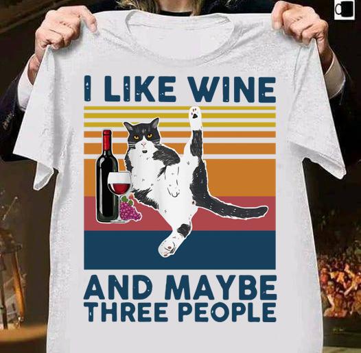 Vintage I Like Wine And Maybe Three People Cat t-shirt 1