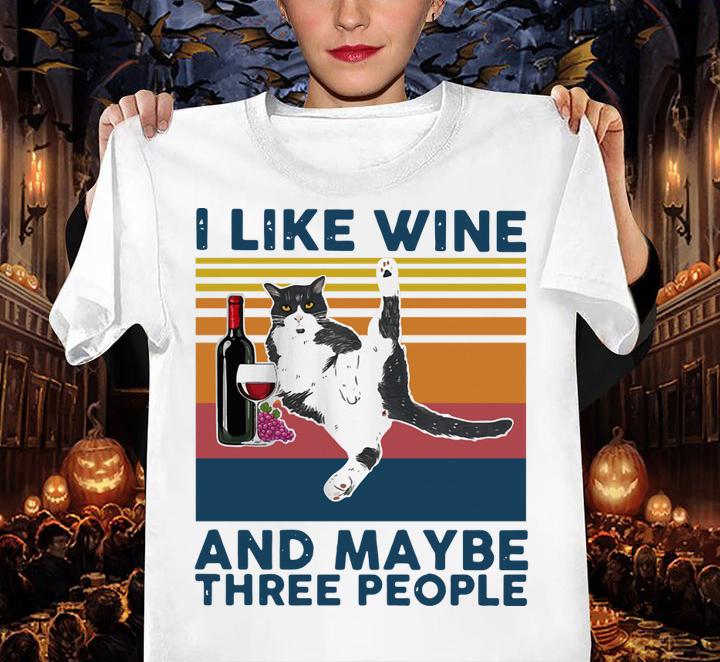 Vintage I Like Wine And Maybe Three People Cat t-shirt