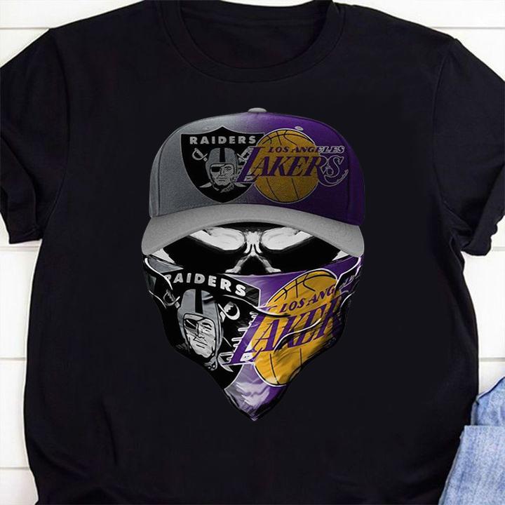 Skull Face Mask Oakland Raiders And Los Angeles Lakers t-shirt 1