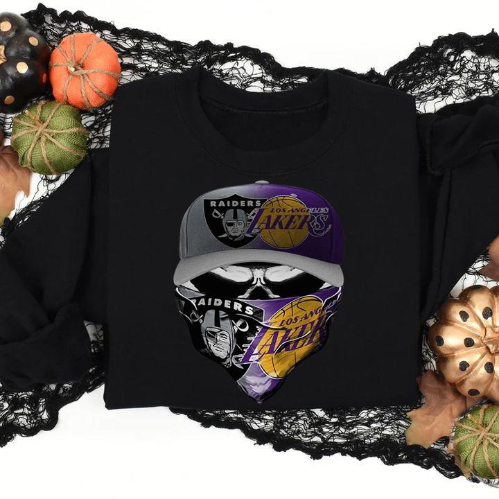 Skull Face Mask Oakland Raiders And Los Angeles Lakers t-shirt