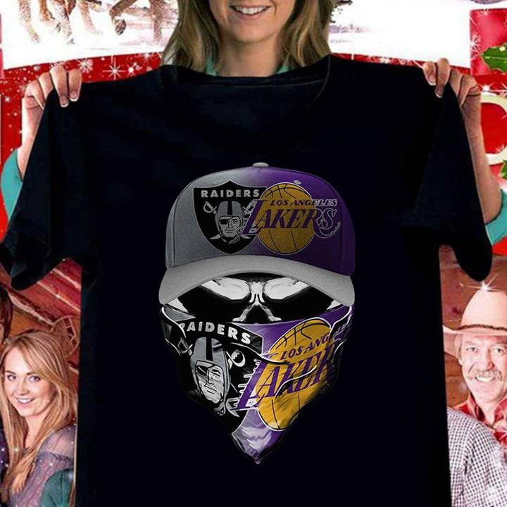 Skull Face Mask Oakland Raiders And Los Angeles Lakers t-shirt