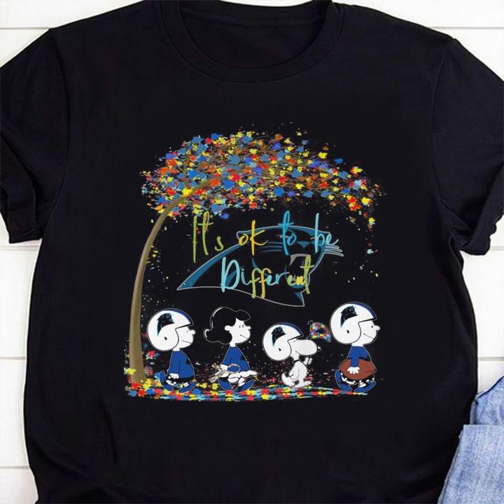Carolina Panthers Peanuts Snoopy Autism Awareness its ok to be different t-shirt 1