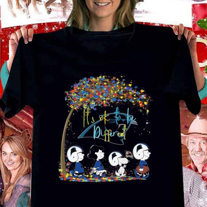 Carolina Panthers Peanuts Snoopy Autism Awareness its ok to be different t-shirt