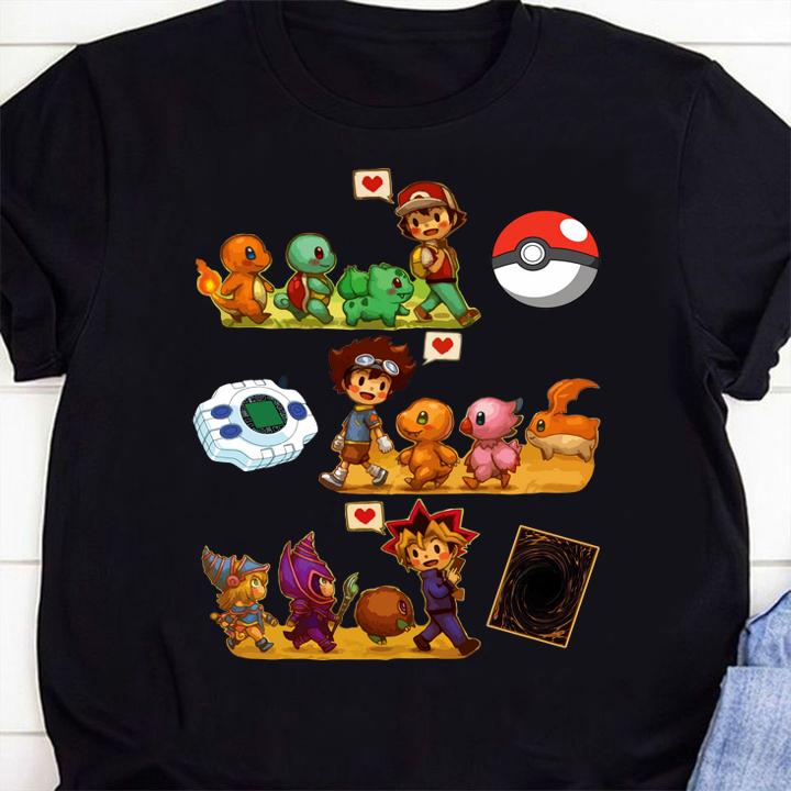 Satoshi Pokemon Yagami Taichi Digimon Adventure Yami Yugi Yu-Gi-Oh t-shirt 1