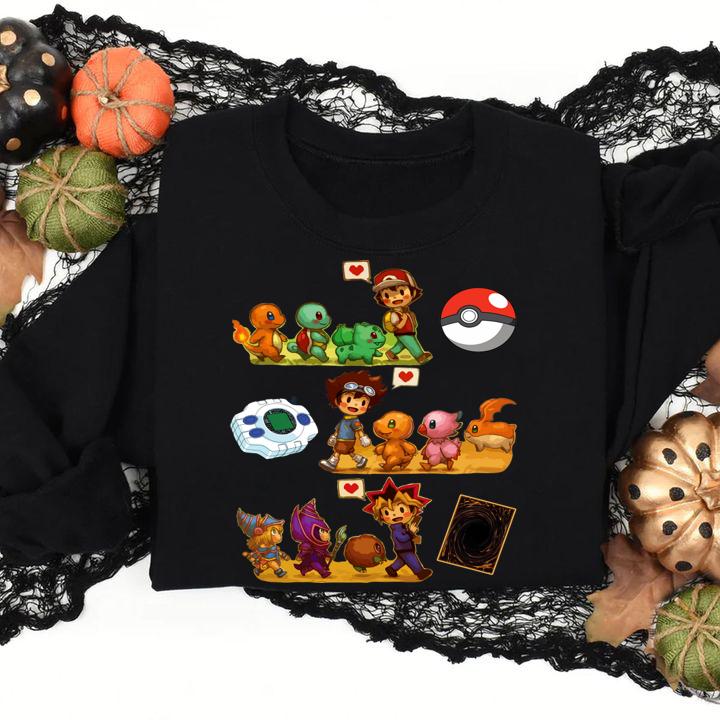 Satoshi Pokemon Yagami Taichi Digimon Adventure Yami Yugi Yu-Gi-Oh t-shirt