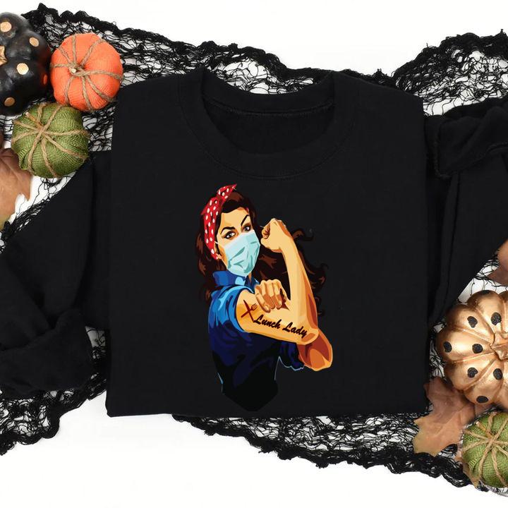 Nurse strong tattoos Lunch Lady Coronavirus t-shirt