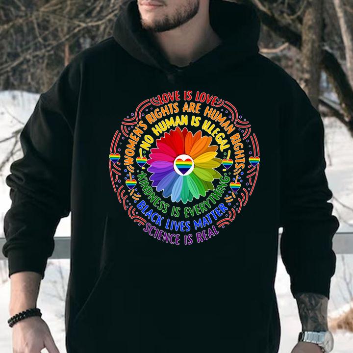 Daisy Flower Heart Lgbt Love Is Love Womens Rights Are Human Rights t-shirt