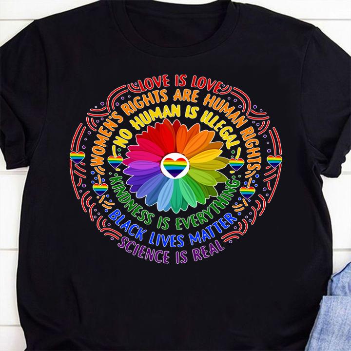 Daisy Flower Heart Lgbt Love Is Love Womens Rights Are Human Rights t-shirt 1