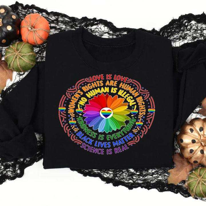 Daisy Flower Heart Lgbt Love Is Love Womens Rights Are Human Rights t-shirt