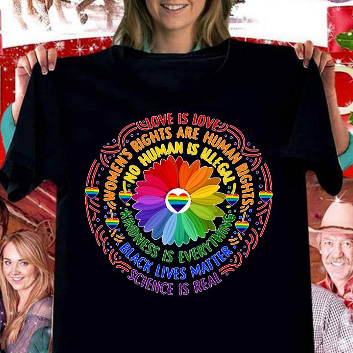 Daisy Flower Heart Lgbt Love Is Love Womens Rights Are Human Rights t-shirt