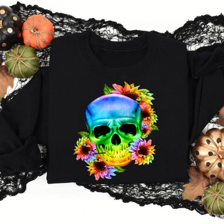 Lgbt Skull Sunflower Rainbow t-shirt