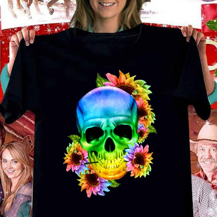 Lgbt Skull Sunflower Rainbow t-shirt