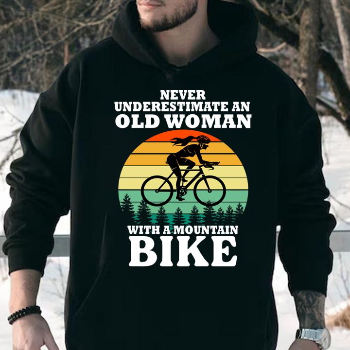 Never Underestimate An Old Woman With A Mountain Bike Vintage Retro t-shirt