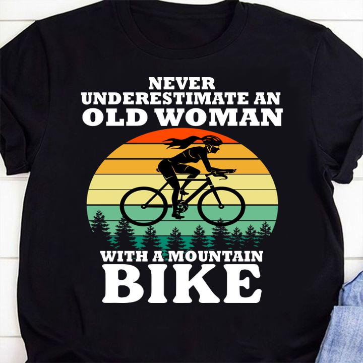 Never Underestimate An Old Woman With A Mountain Bike Vintage Retro t-shirt 1