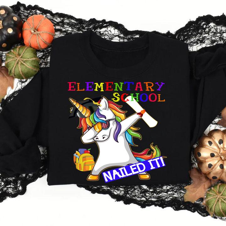 Dabbing Unicorn Elementary School Nailed It Graduation t-shirt
