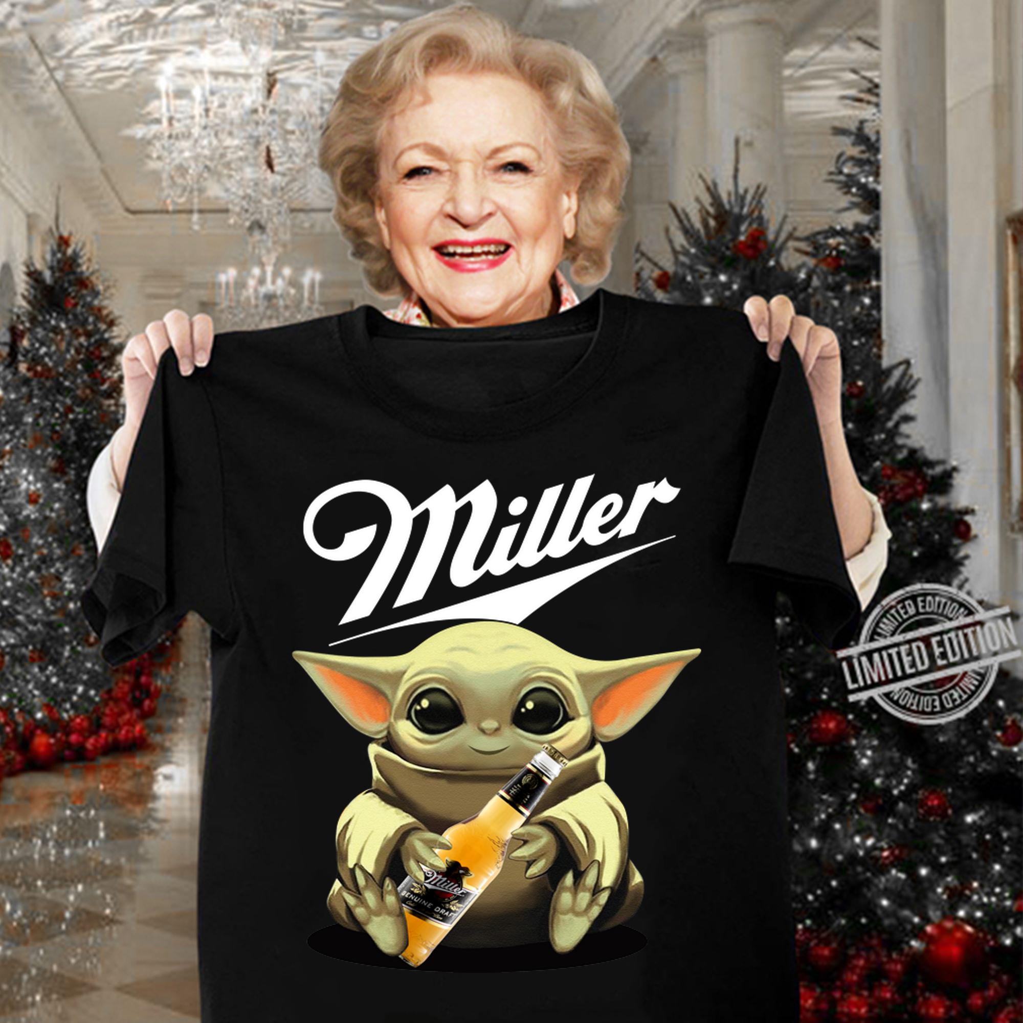 Awesome Star Wars Baby Yoda Hug Miller Genuine Draft t-shirt Awesome Star Wars Baby Yoda Hug Miller Genuine Draft t-shirt