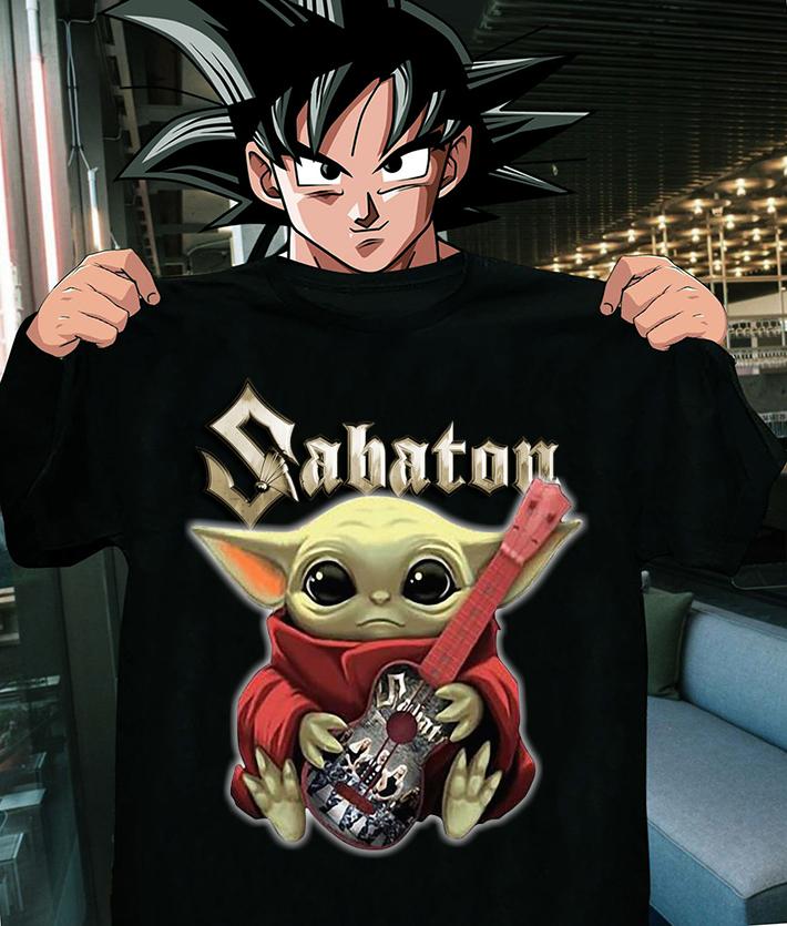 Star Wars baby Yoda hug Sabaton guitar t-shirt