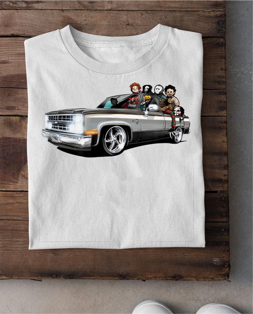 Chevrolet Horror Movies Characters On Car Halloween t-shirt