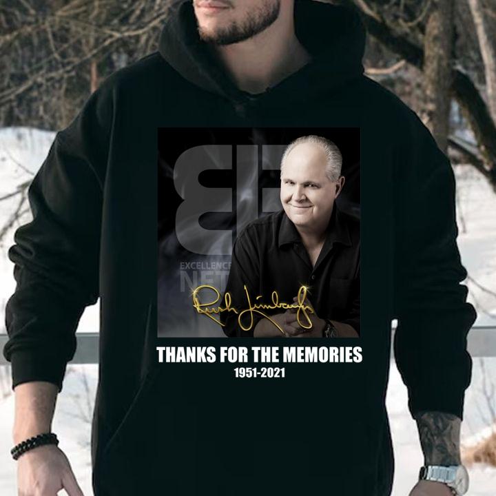 RIP Rush Limbaugh 1951-2021 signature thanks for the memories t-shirt