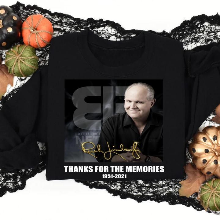 RIP Rush Limbaugh 1951-2021 signature thanks for the memories t-shirt