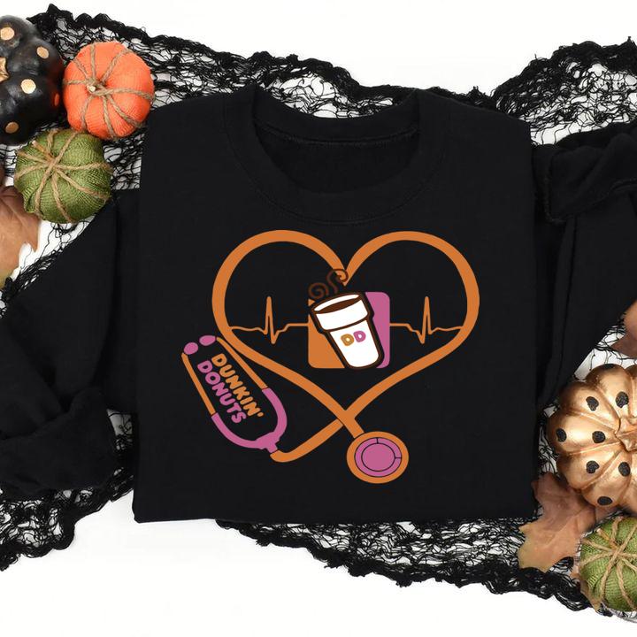Nurse Stethoscope Dunkin Donuts Heartbeat t-shirt