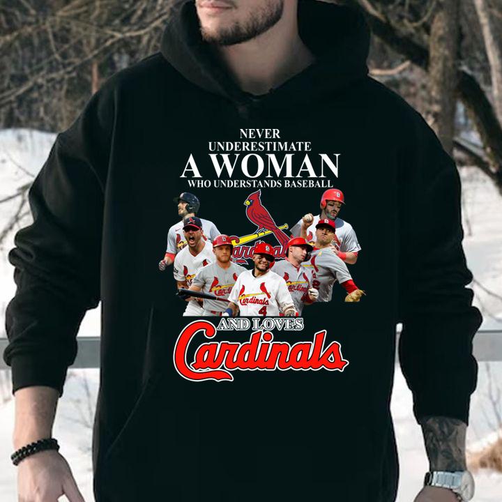 St. Louis Cardinals Never underestimate a woman who understands baseball and loves Cardinals t-shirt