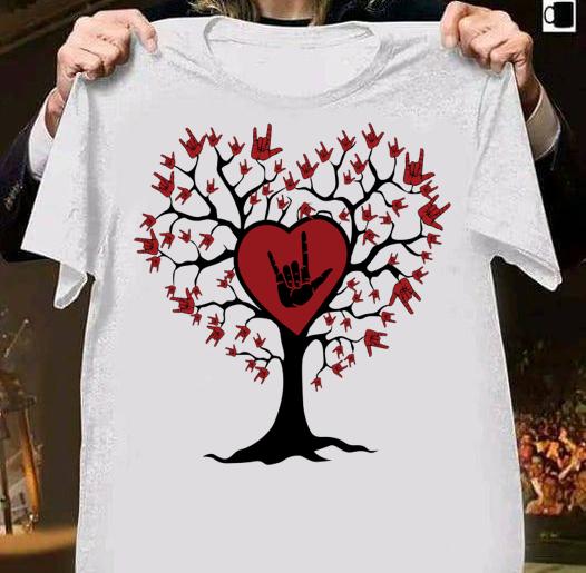 Premium Asl Heart Tree Sign Language I Love You t-shirt 8 Fathers Day T-shirt