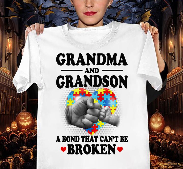 autism awareness grandma and grandson a bond that can t be broken women shirt - Autism Awareness Grandma And Grandson A Bond That Can't Be Broken t-shirt
