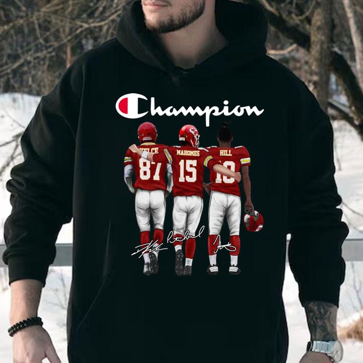 champion kansas city chiefs travis kelce patrick mahomes ii tyreek hill signatures hoodie - Champion Kansas City Chiefs Travis Kelce Patrick Mahomes II Tyreek Hill Signatures t-shirt