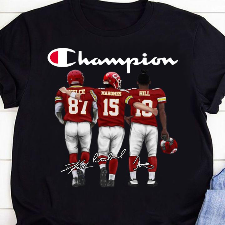 champion kansas city chiefs travis kelce patrick mahomes ii tyreek hill signatures shirt - Champion Kansas City Chiefs Travis Kelce Patrick Mahomes II Tyreek Hill Signatures t-shirt