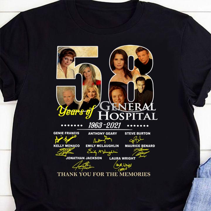 general hospital 58 years of 1963 2021 signatures thank you for the memories shirt - General Hospital 58 years of 1963-2021 signatures thank you for the memories t-shirt