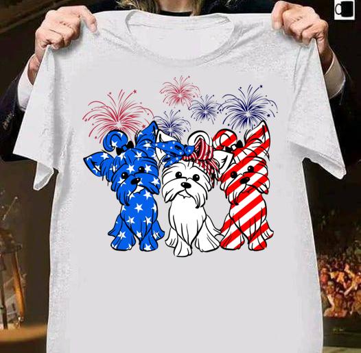 fireworks yorkshire terrier red white and blue american flag shirt - Fireworks Yorkshire Terrier red white and blue American flag t-shirt