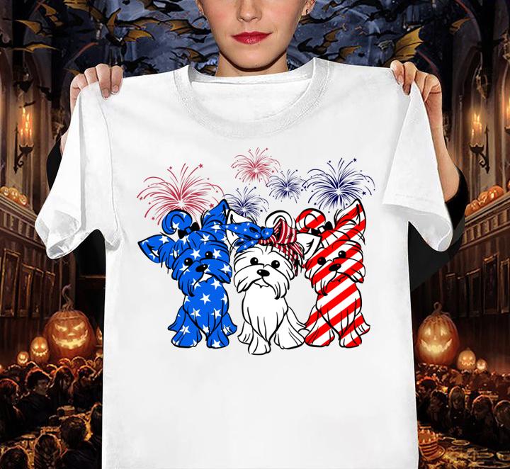 fireworks yorkshire terrier red white and blue american flag women shirt - Fireworks Yorkshire Terrier red white and blue American flag t-shirt