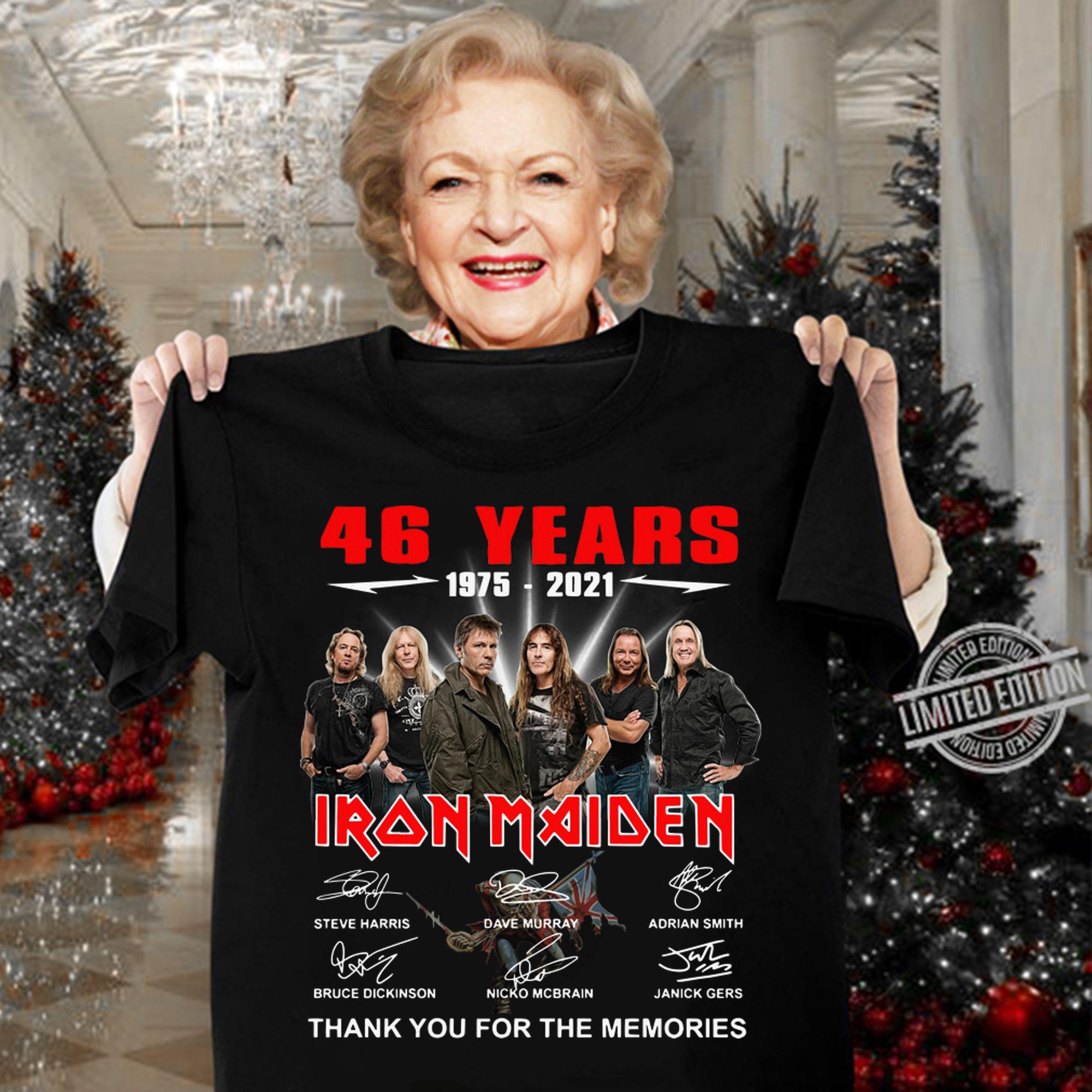 46 years 1975-2021 Iron Maiden signatures thank you for the memories t-shirt 46 years 1975-2021 Iron Maiden signatures thank you for the memories t-shirt