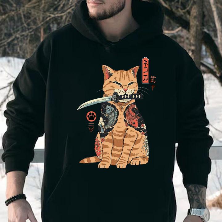 Cat Sitting with Katana Japanese Samurai Cat t-shirt