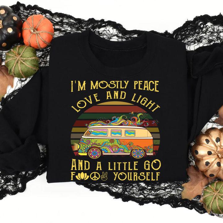 Hippie bus I'm mostly peace love and light and a little go fuck yourself t-shirt