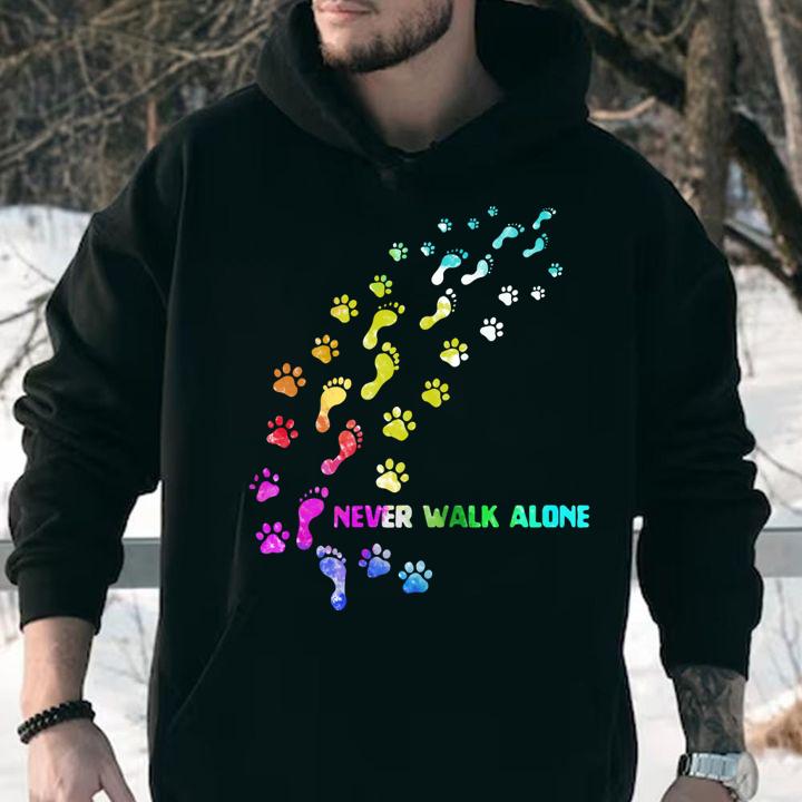Funny Foot And Paw Dogs Never Walk Alone t-shirt