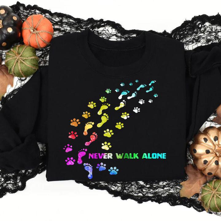 Funny Foot And Paw Dogs Never Walk Alone t-shirt