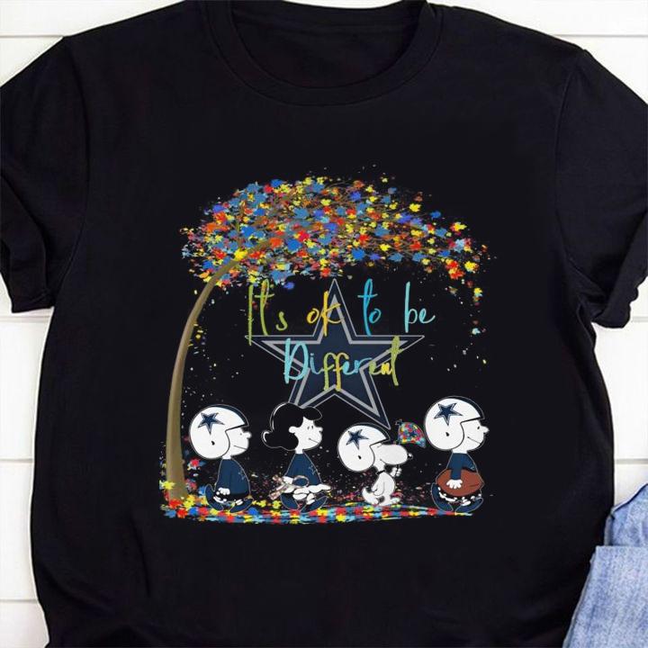 Dallas Cowboys Peanuts Snoopy Autism Awareness its ok to be different t-shirt 14 Clothing
