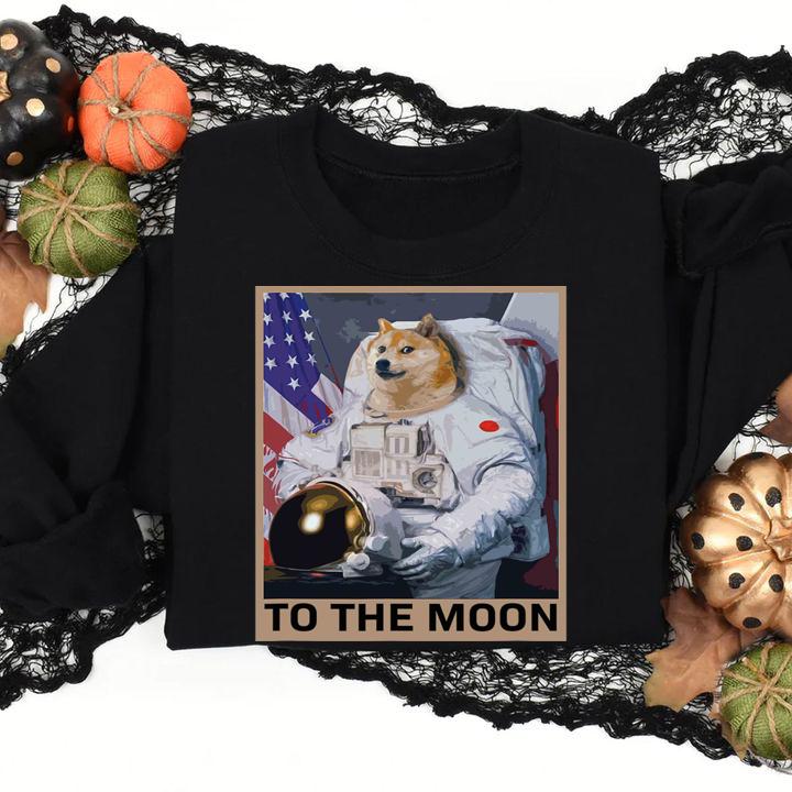 Shiba Inu Dogecoin Astronaut To The Moon Blockchain Hodl Crypto t-shirt