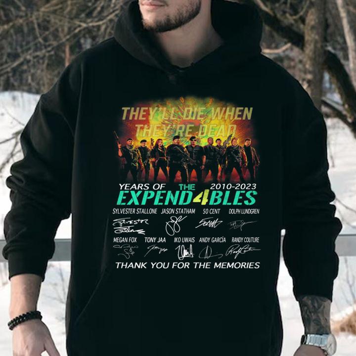The Expendables 2010-2023 They'll Die When They're Dear Signatures t-shirt