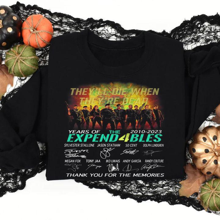 The Expendables 2010-2023 They'll Die When They're Dear Signatures t-shirt