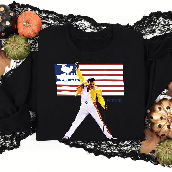 Freddie Mercury American flag Woodstock t-shirt