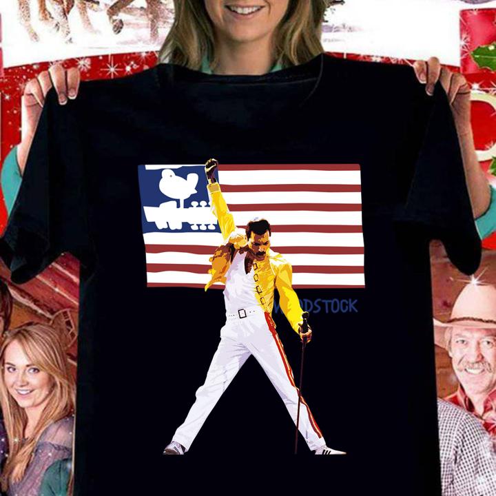 Freddie Mercury American flag Woodstock t-shirt