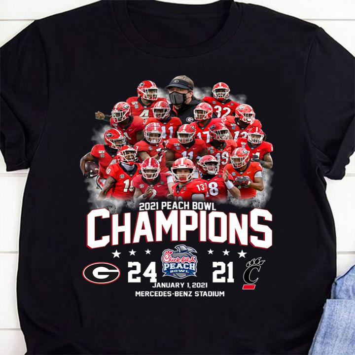 2021 Peach Bowl Champions Georgia Bulldogs 24-21 Cincinnati Bearcats t-shirt 1