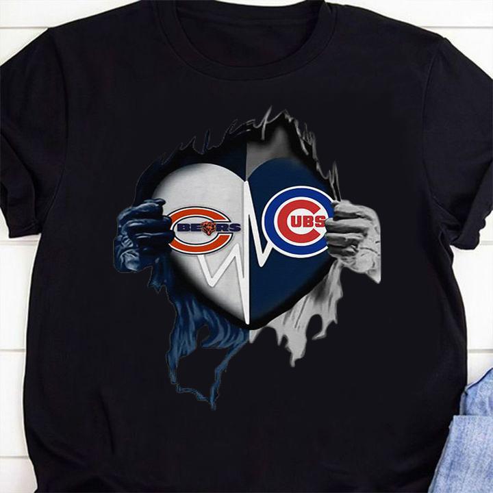 Love Chicago Bears and Chicago Cubs inside me t-shirt 8
