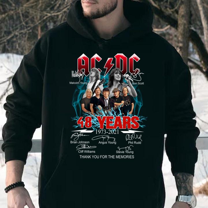 ACDC band 48 years 1973-2021 signatures thank you for the memories t-shirt