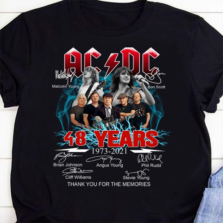 ACDC band 48 years 1973-2021 signatures thank you for the memories t-shirt 1
